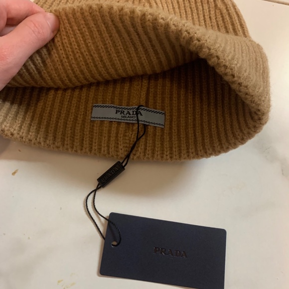 Prada Symbol Camel Ribbed Knit Beanie (NWT) - Picture 2 of 2